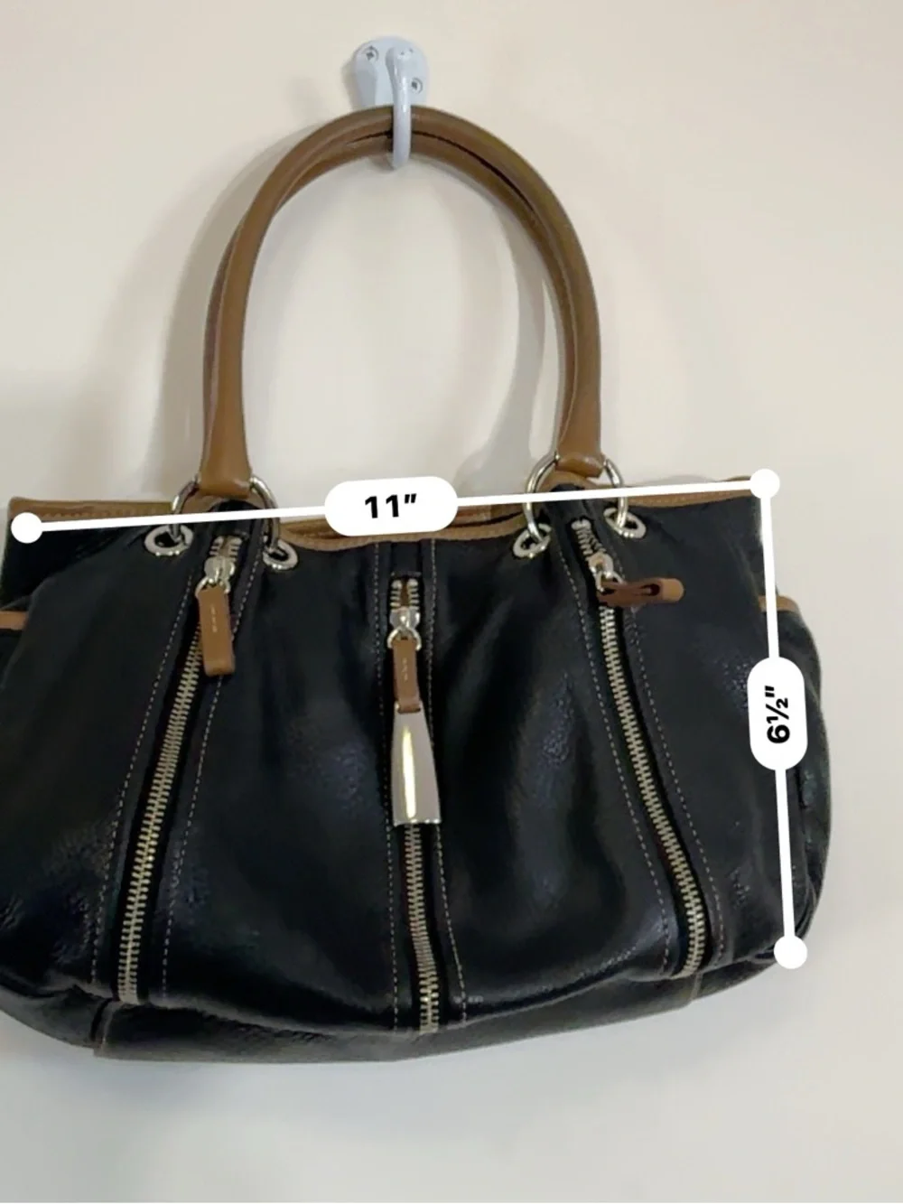 Dark brown with lighter brown trimmed Leather Satchel Handbag for Women